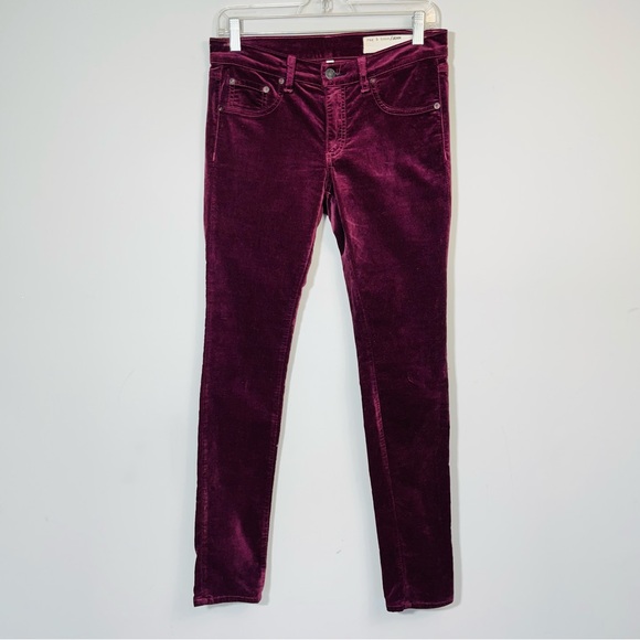 rag & bone Skinny Jeans in Burgundy Velvet Size 26 Revolve Vamp Low Rise Y2K - Picture 5 of 16